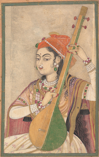 classical Indian painting of woman playing a tanpura
